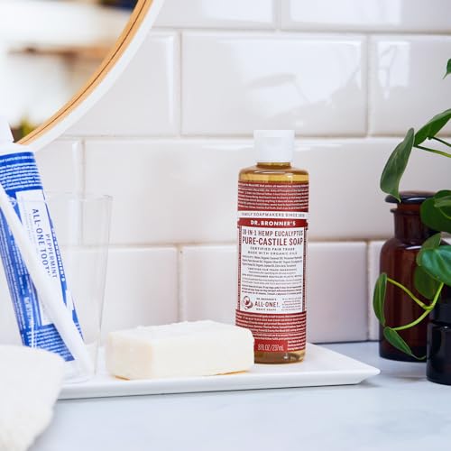 Dr. Bronner's - Pure-Castile Liquid Soap (Eucalyptus, 8 ounce) - Made with Organic Oils, 18-in-1 Uses: Face, Body, Hair, Laundry, Pets and Dishes, Concentrated, Vegan, Non-GMO